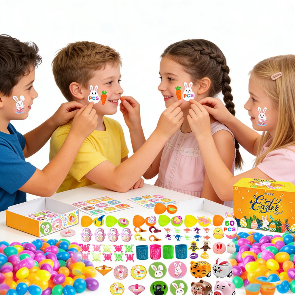 100/120 Pcs Basket Stuffers Fillers Prefilled Easter Eggs Theme Party Favor with Mini Novelty Dolls for Kids Girls Boys