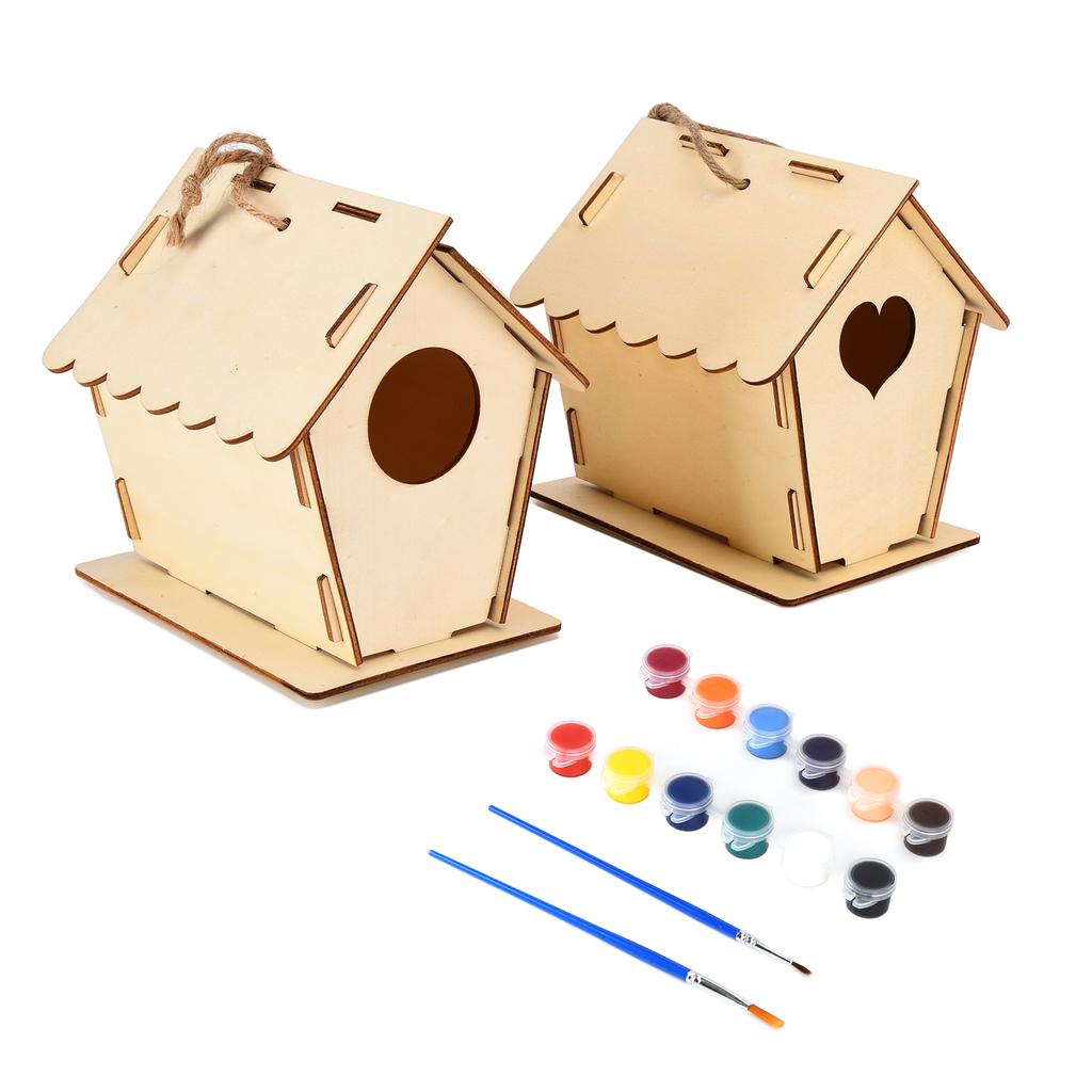 Bird House DIY Wooden Manual Graffiti Outdoor Hanging Bird House Bird Cage Crafts