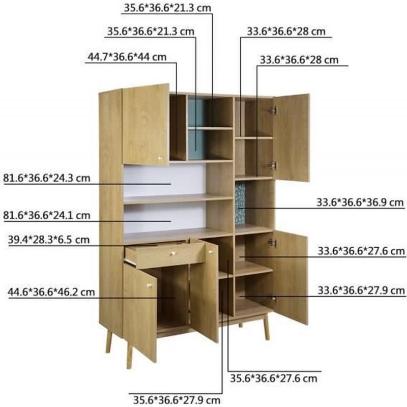 Gardenia Storage Unit 5 Doors 1 Drawer - Oak and Green Decor - Solid Wood Feet - Htgarden2cui5p1t