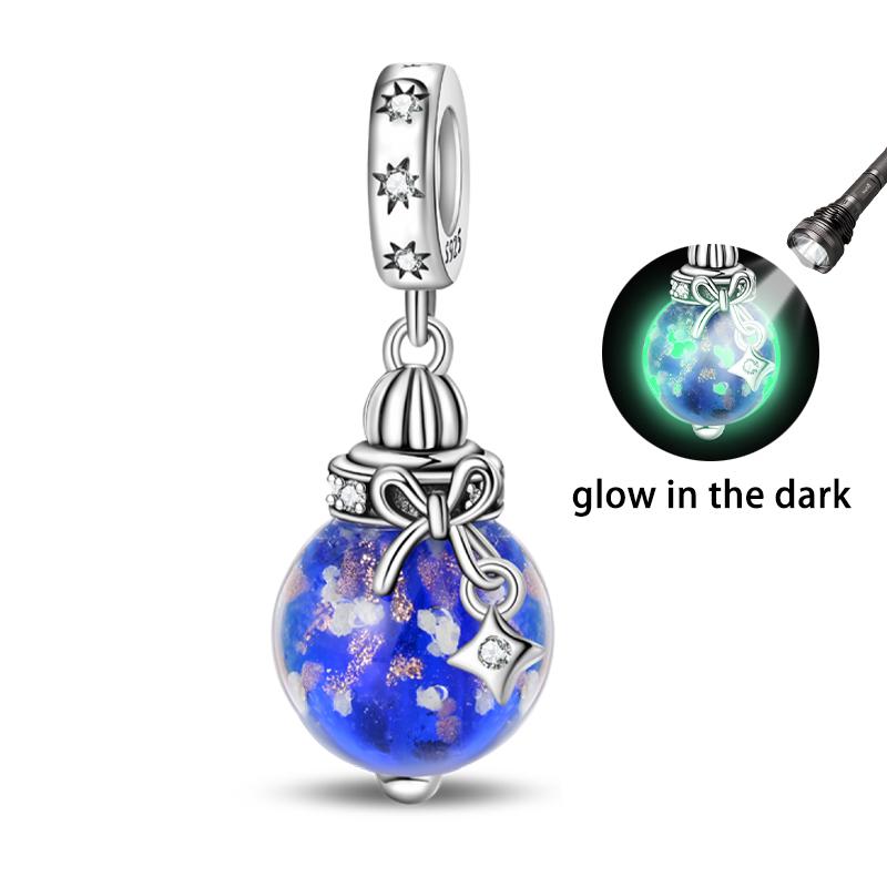 925 Silver Luminous Elf Lantern Fish Glass Planet Pendant Fit Pandach 925 Bracelet DIY Jewelry Design