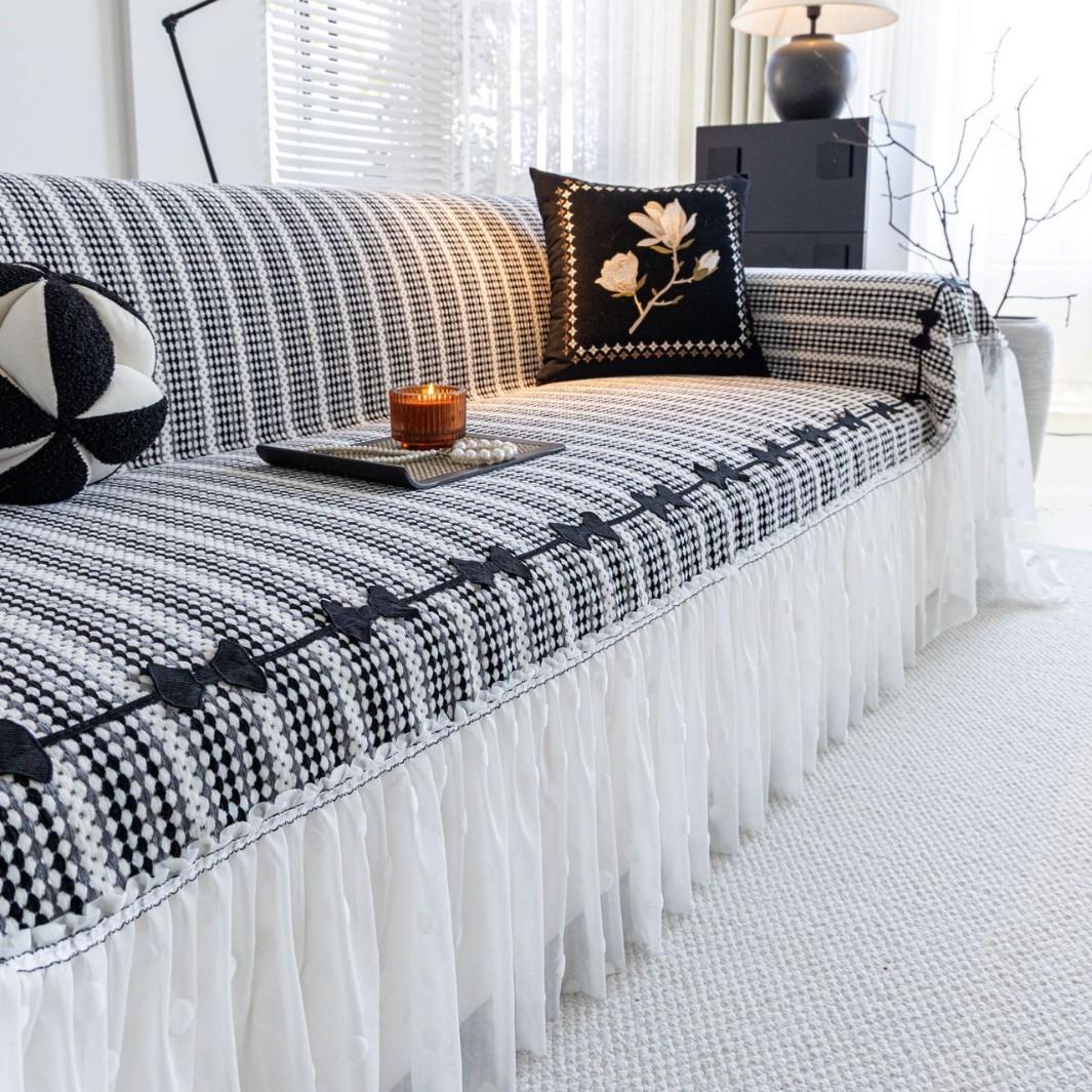 Cream wind advanced sense universal in all seasons, skirt sofa towel, a whole full cover, easy to lay non-slip and anti-cat scratch cover cloth customized length чёрный