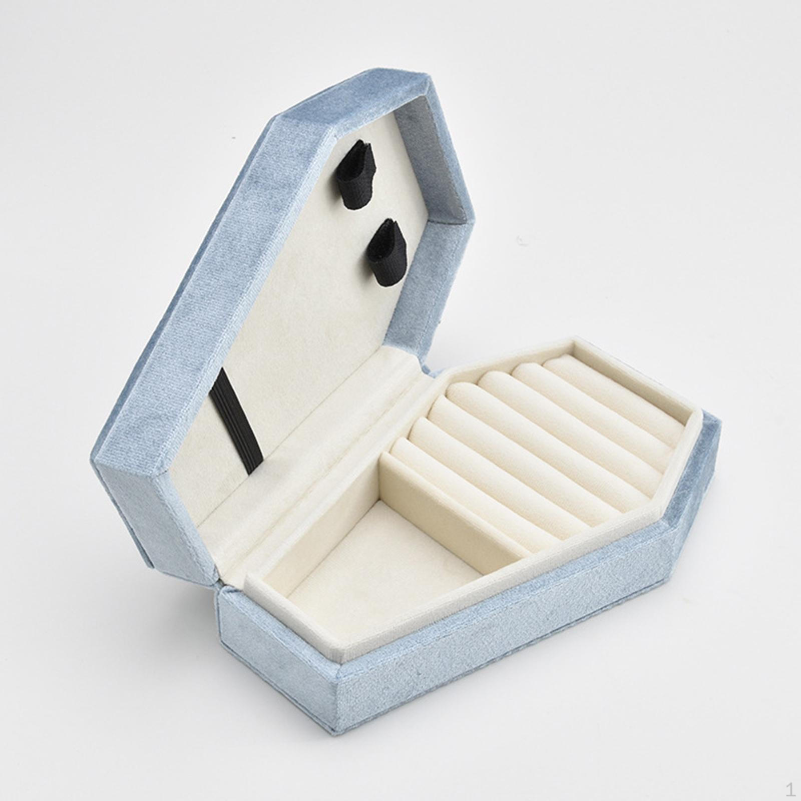 

Velvet Jewelry Box Portable Earring Gift Travel Case for Engagement Party blue