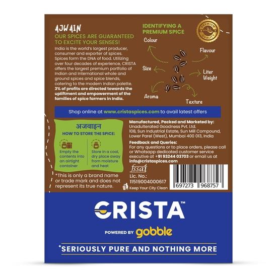 CRISTA Whole Ajwain Seeds | Carom Seeds | Ajamo | Bishop's Weed | Zero added Colours, Fillers, Additives & Preservatives | 100 gms