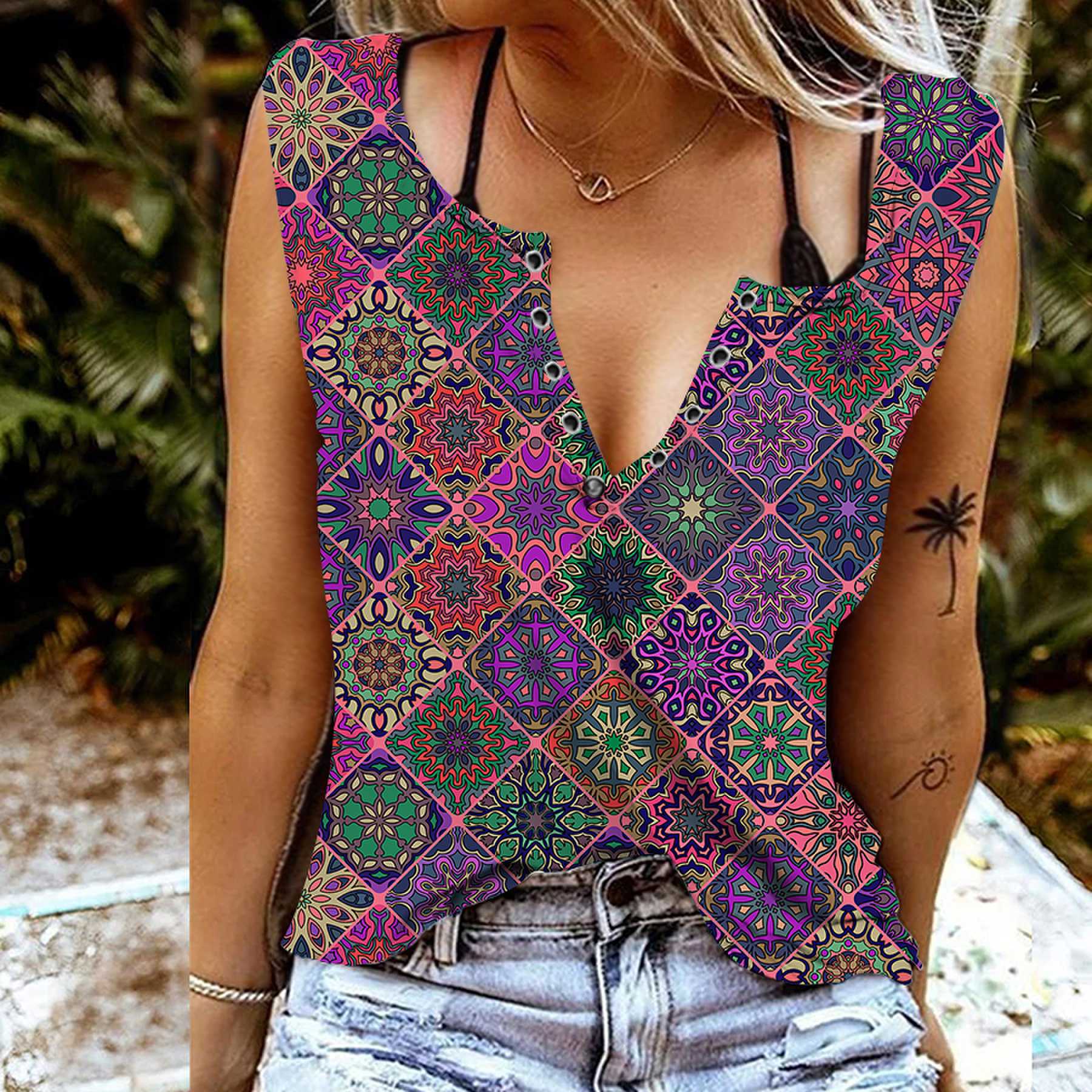 

Жіночі майки, сексуальні літні топи з V-подібним вирізом без рукавів, жилети з 3D ретро-візерунком, круті легкі топи M червоний