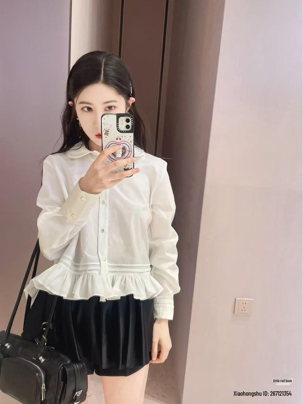 

2025 Autumn Women s White Ruffle Edge Shirt 6 белый