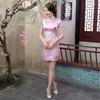 Vestido Cheongsam Retro Brocado Dragão Fênix com Gola Alta e Botões Rã para Mulheres