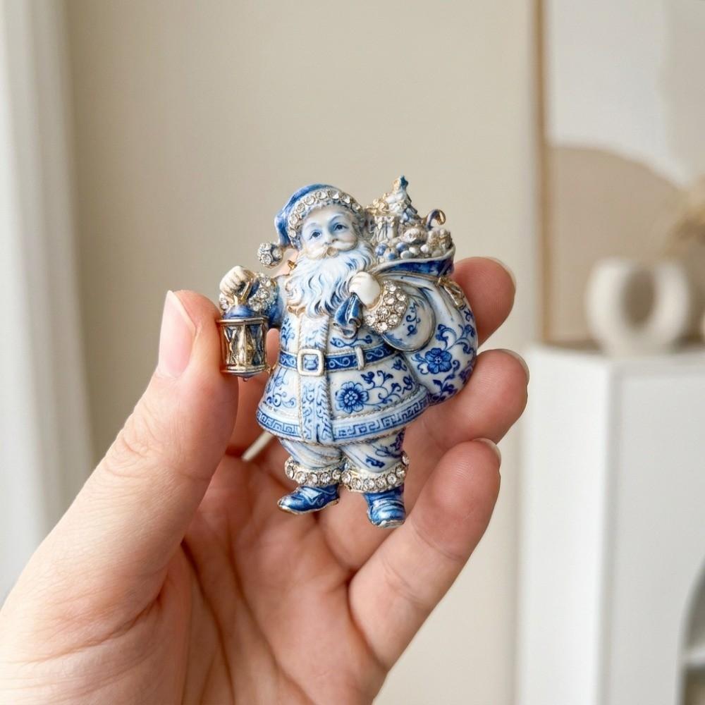 Crystal Rhinestone Santa Claus Brooch Sparkling Badge Gift Christmas Lapel Pin New Year
