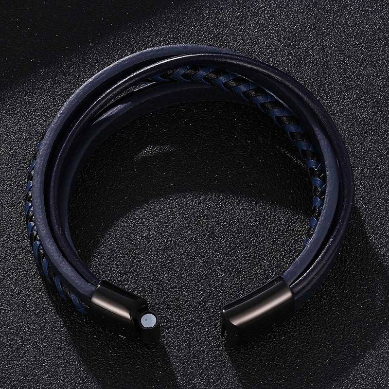 New Men Bracelet Stainless Steel Magnetic Clasp Braided Mutilayer Leather Wrapping Punk Rock Bangles Man Jewelry Gift BB1078