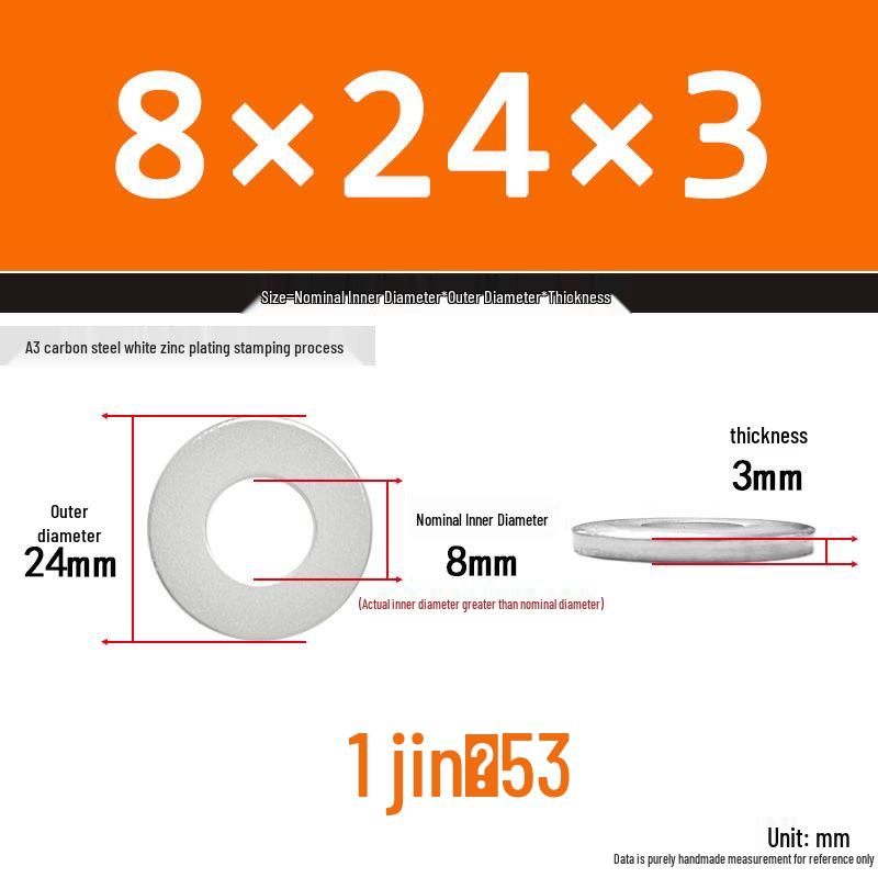Extra Thick Galvanized Iron Flat Washer, Round, M3-M62