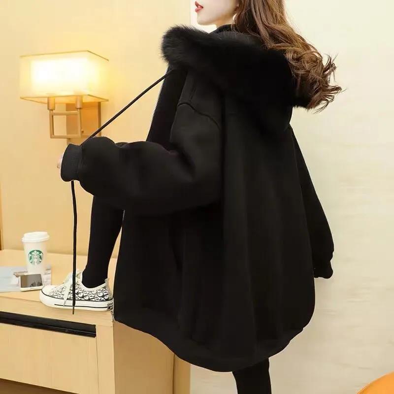 Fleece Thickened Long Sweater Cardigan Women's Autumn and Winter Clothing New Loose Warm Jacket
