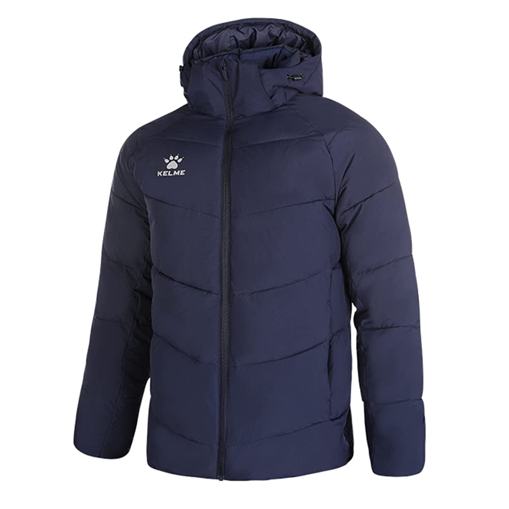 

Kelme Men s Padded Down Jacket, Thick Down Coat with Hood, Short, Water-Repellent (Deep Blue, Size L)