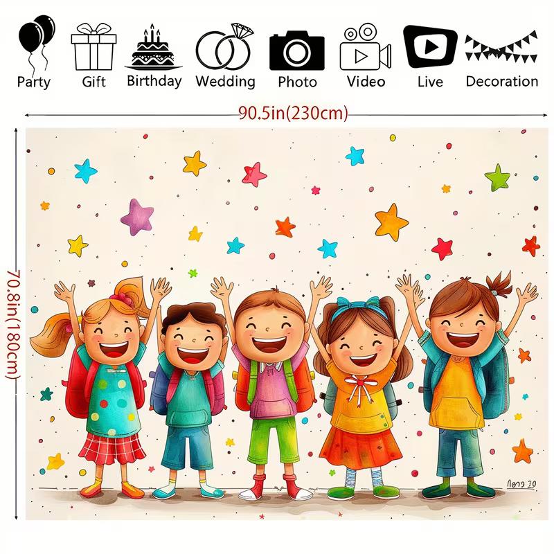 2D Whimsical Happy Students Backdrop for Back to School Events
