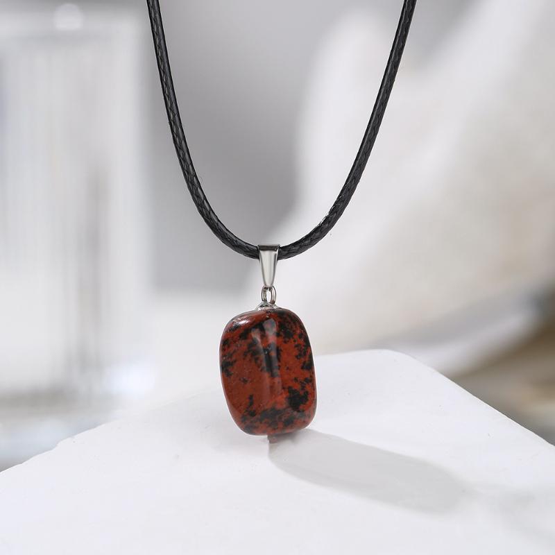 Natural Chakra Crystal Pendant Necklace High Quality Polished Assorted Stones Black Leather Rope Jewelry Gift for Yoga Enthusiasts