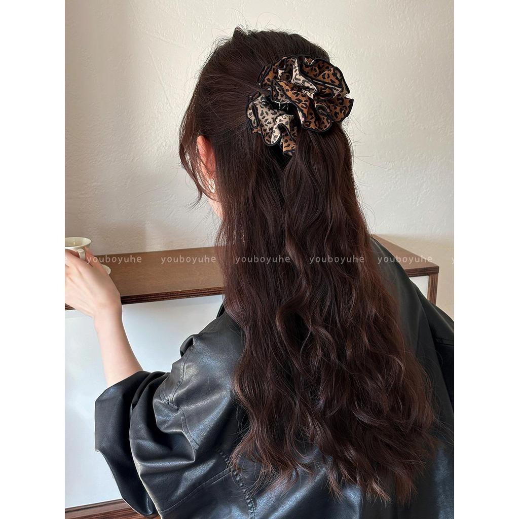 Leopard Print Retro Banana Hair Clip for Women - Large Claw for High Ponytails & Half Up Styles, Adds Volume