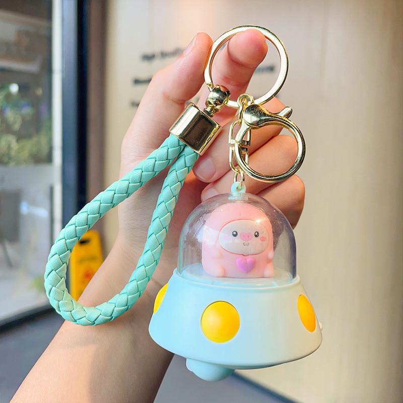 Adorable Pig Projection Keychain Cute Multicolor Plastic Key Accessory Gift