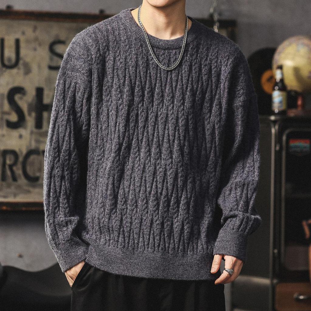 Men's Heavyweight Winter Cable Knit Pullover Sweater - Thick, Warm, Versatile Round Neck Knitwear