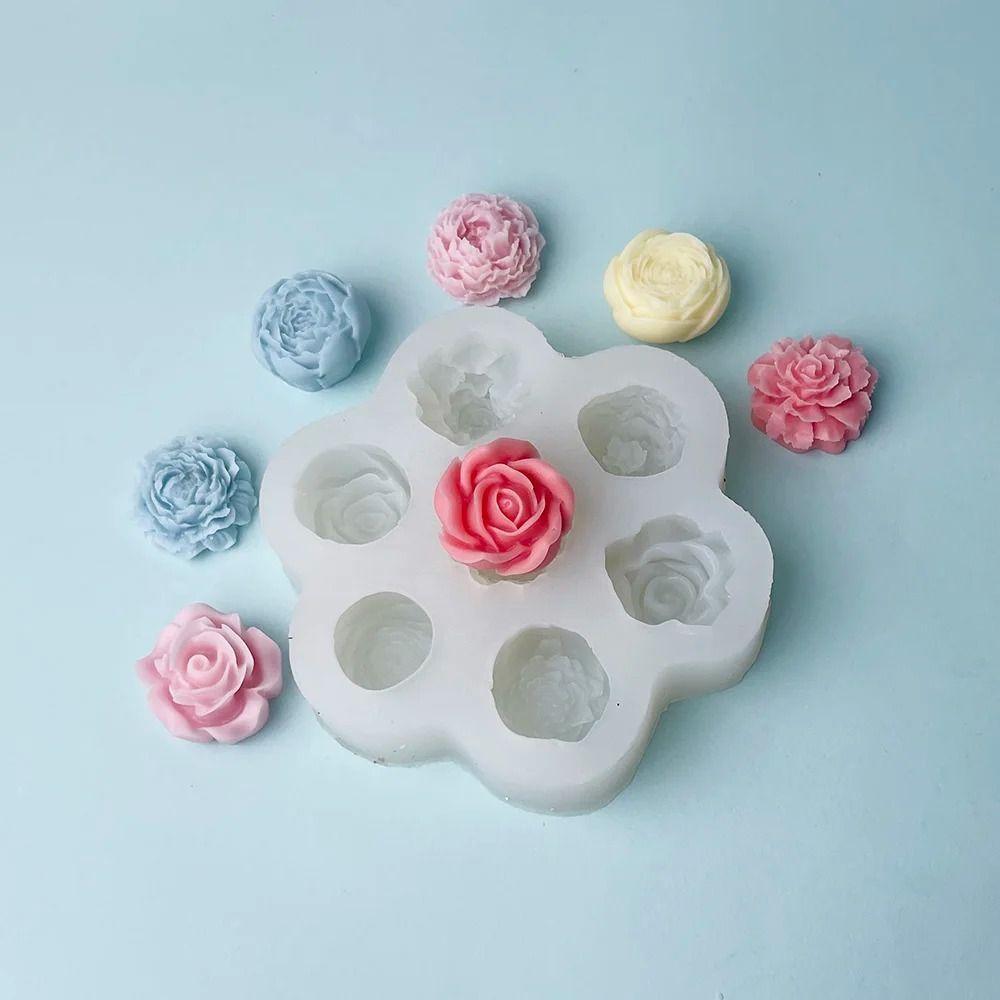 7-fache Schokoladenkuchen-Backform 3D Rose Pfingstrose Kerze Seife Form Neue Blumen Silikonformen