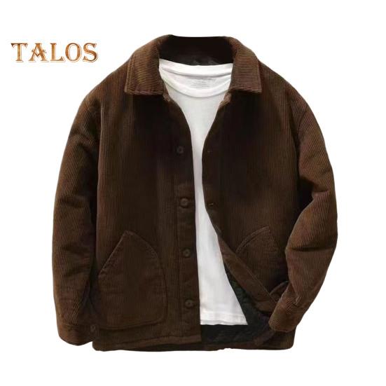 

Мужская вельветовая куртка, зимнее теплое толстое пальто, повседневная куртка с воротником-лацканами, винтажная ретро-уличная одежда для повседневной носки, поездок на работу L кофейный