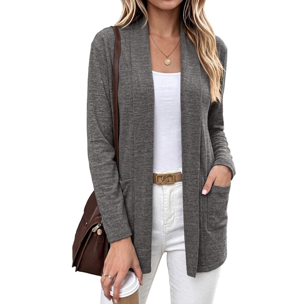 Fall Winter New Casual Pocket Long Sleeve Open Front Cardigan Knit Top for Amazon EU US Cross-border Women
