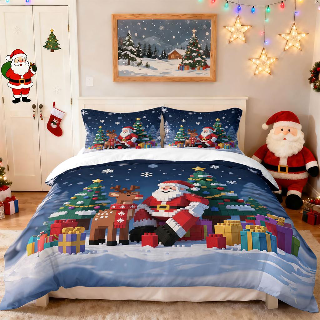Customized Bed Three-Piece Set Christmas Elements Series Pillowcase Quilt Cover 3D Digital Printing Kit Factory