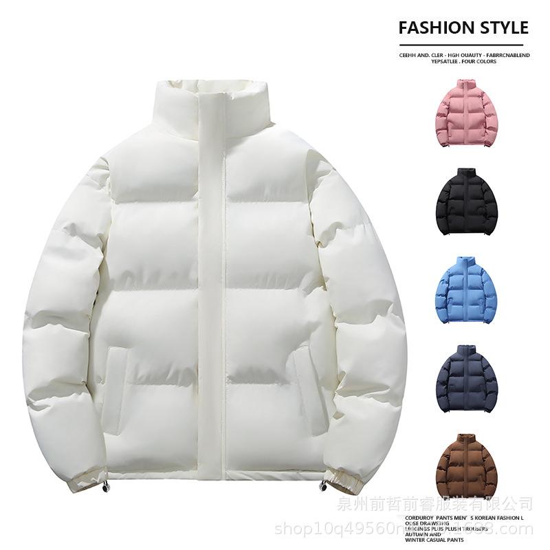 Men's winter new stand-up collar solid color thickened long-sleeved cotton-padded clothes trendy men's warm and casual personalized cotton clothes