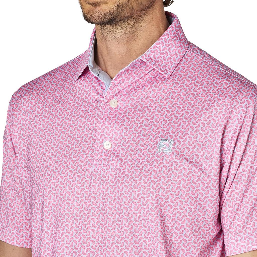 FootJoy Men's Citrus Print Short Sleeve Golf Shirt, Pink Lemonade, Size Small (FJ-S25-S19, 34565-S)