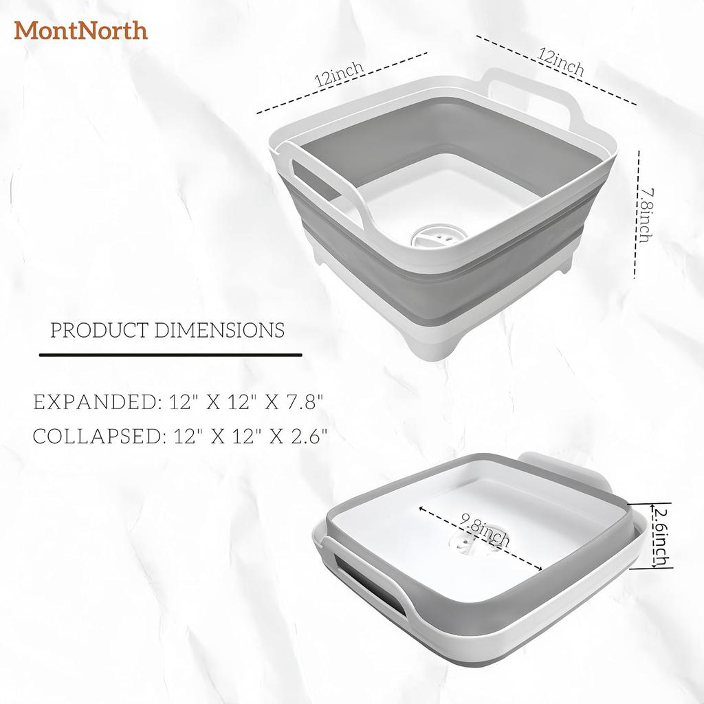 Collapsible Wash Basin 9L, Foldable Dish Tub with Drain Plug, Portable Collapsible Dish Basin, Camping Sink for Washing Dishes, Laundry & Kitchen