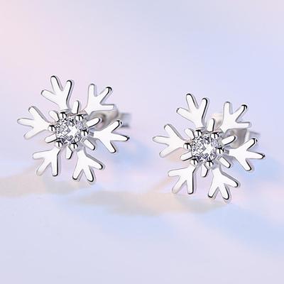 Elegant Zircon Snowflake Stud Earrings for Women - Fashionable Christmas-Themed Jewelry