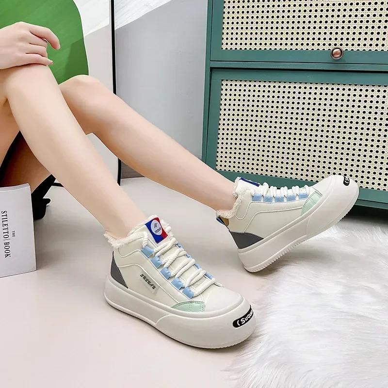 Fashion Padded Sneakers Shoes for Women Lace-up With Laces Womens Sports Snow Boots Sale On Promotion Offer Winter Footwear Slip Gyaru