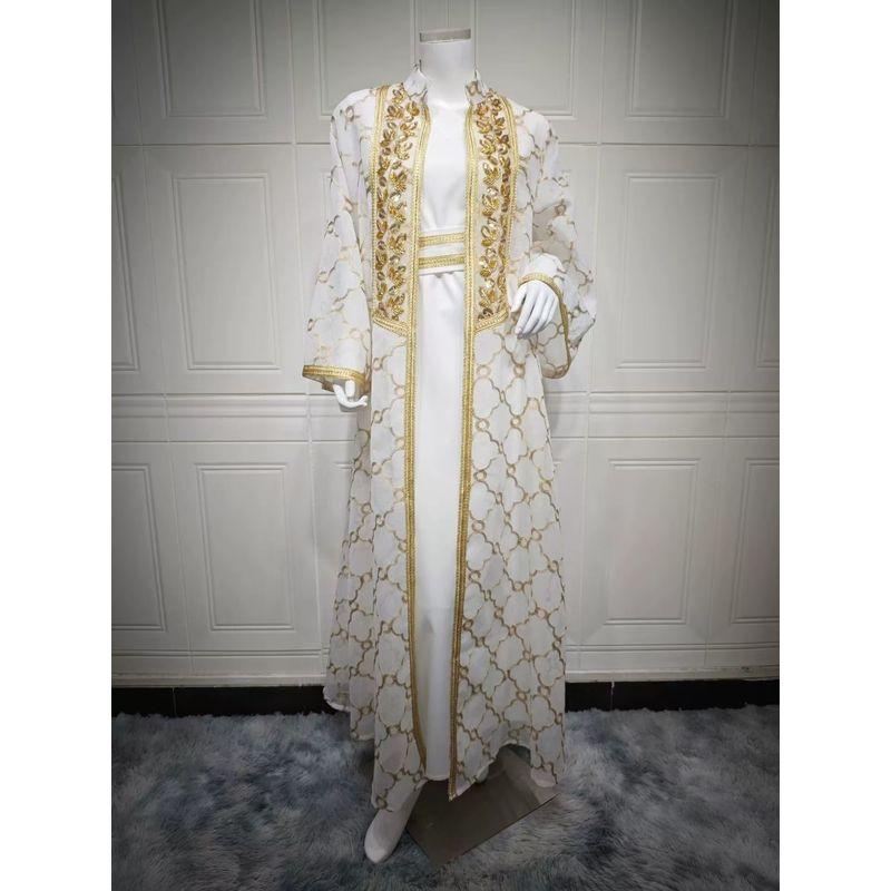 Middle East Embroidery Cardigan Robe Dress Two-Piece Set Embroidered Dress Two-Piece Set