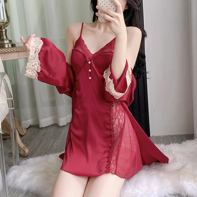 2025 Women's Summer Ice Silk Lace Camisole Pajamas - Breathable, Sexy, French-Style Nightdress for Home
