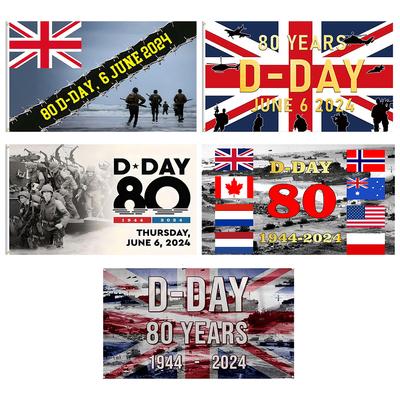 5ftx3ft LD Day 80. Jahrestag Dekorationsflaggen 1944-2024 6. Juni D-Day 80 Jahre Gedenktag Flagge für Heim- und Außendekoration