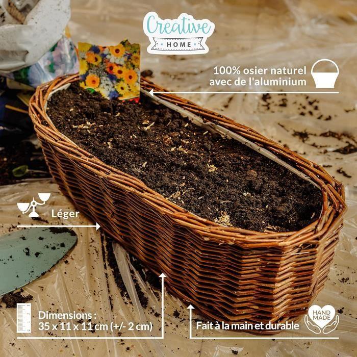 Creative Home Pot de Fleurs en Osier | 35 x 11 x 11 cm (+-- 2 cm) | Pot de Fleurs Rangement | Bac a fleurs | Cache-Pot