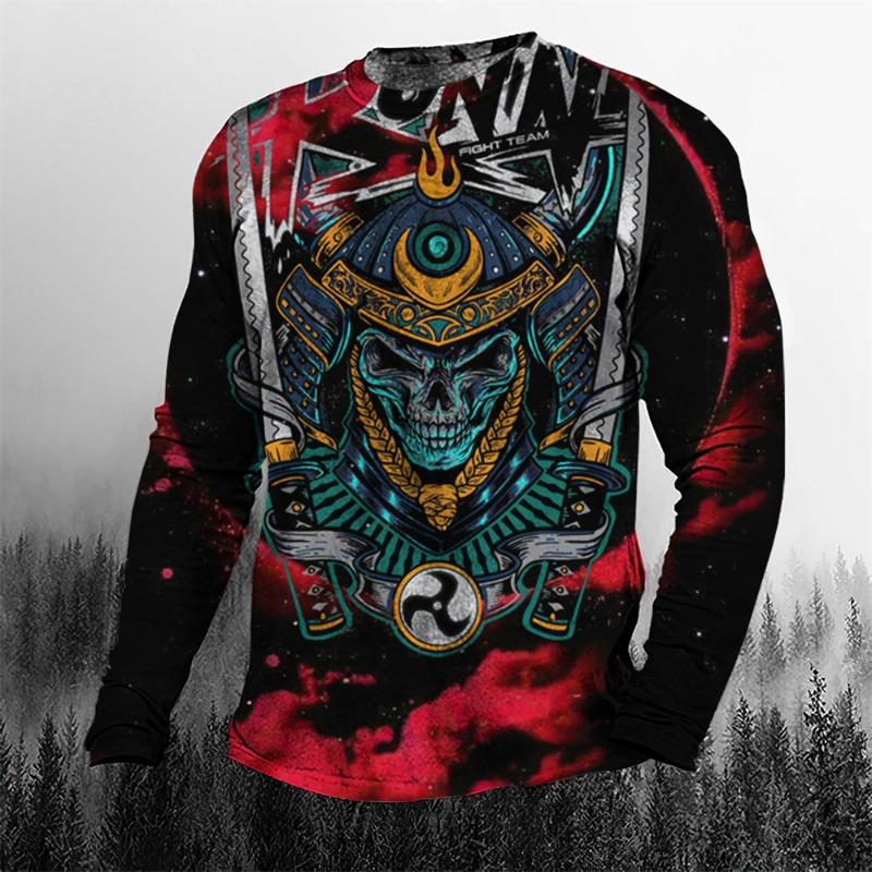 Super Cool Vintage Japanese Samurai Men's T-shirt O-Neck Cotton Men's Clothing Oversized Casual Long Sleeve Tops 3D Printed