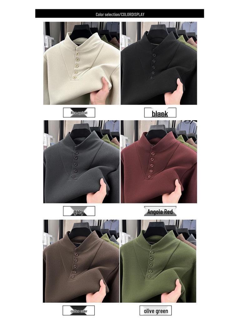 Men's Winter Fleece Hoodie with Half-High Collar - Thick, Warm Base Layer for Casual Fashion