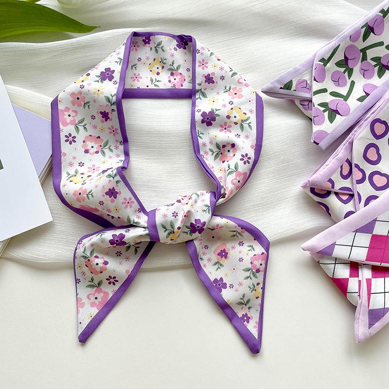 New Luxury Narrow Short Woman's Silk Scarf Hair Strip Silk Ribbon Small Neck Scarves Bag Handle Ribbon Scarf Kerchief Lady Tie