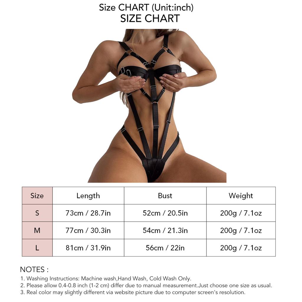 Women Full Strappy Lingerie Cut Out Adjustable Metal Rings Backless Elastic Hollow Belts Lingerie for Honeymoon Black S