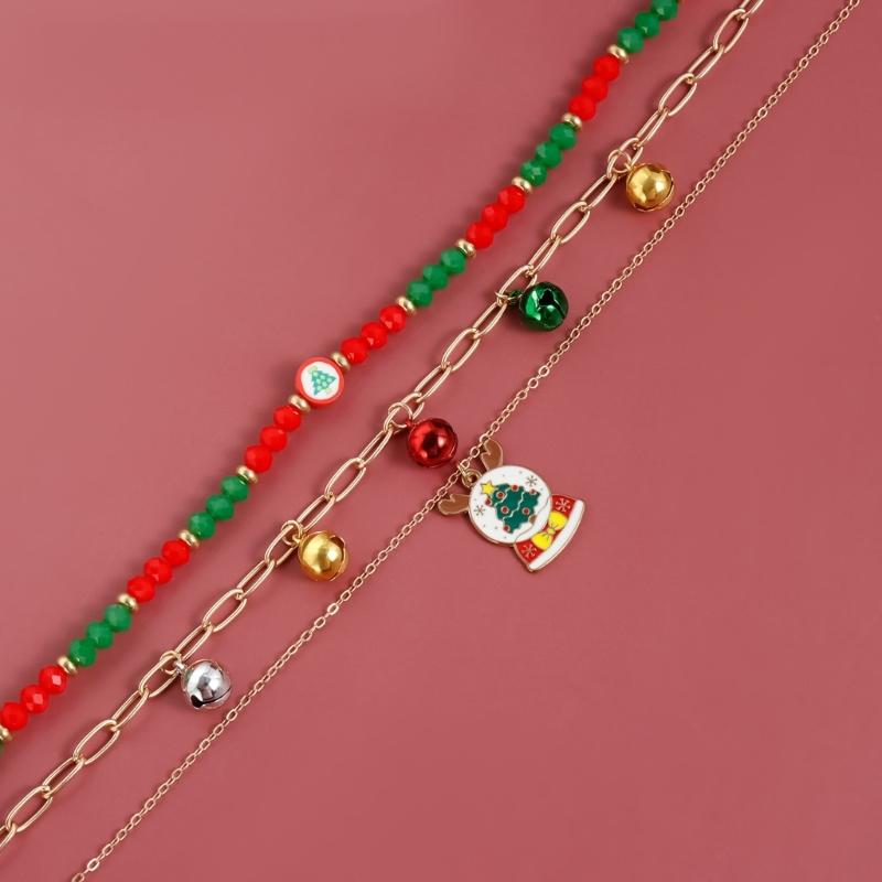 Festive Holiday Necklace Featuring Christmas Tree Charm And Jingle Bells Design Trendy Color Clavicle Chain Jewelry