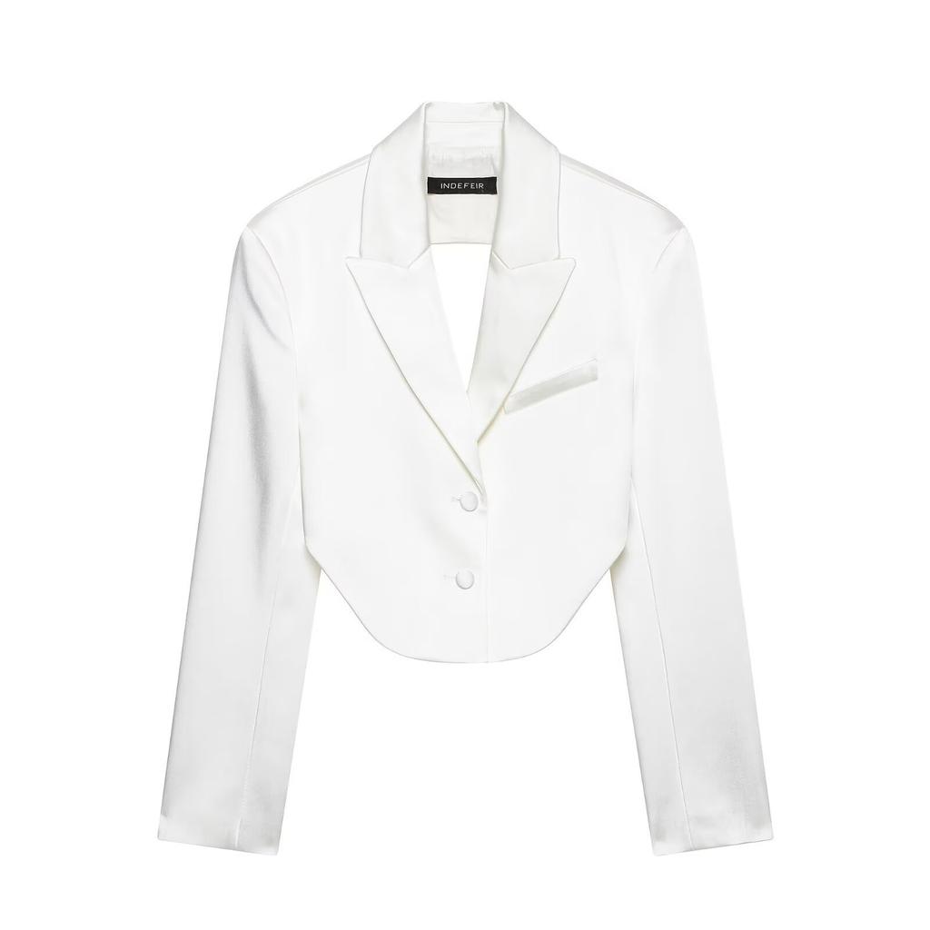European and American style wholesale women's fashion, elegant silk satin textured backless short blazer + pants