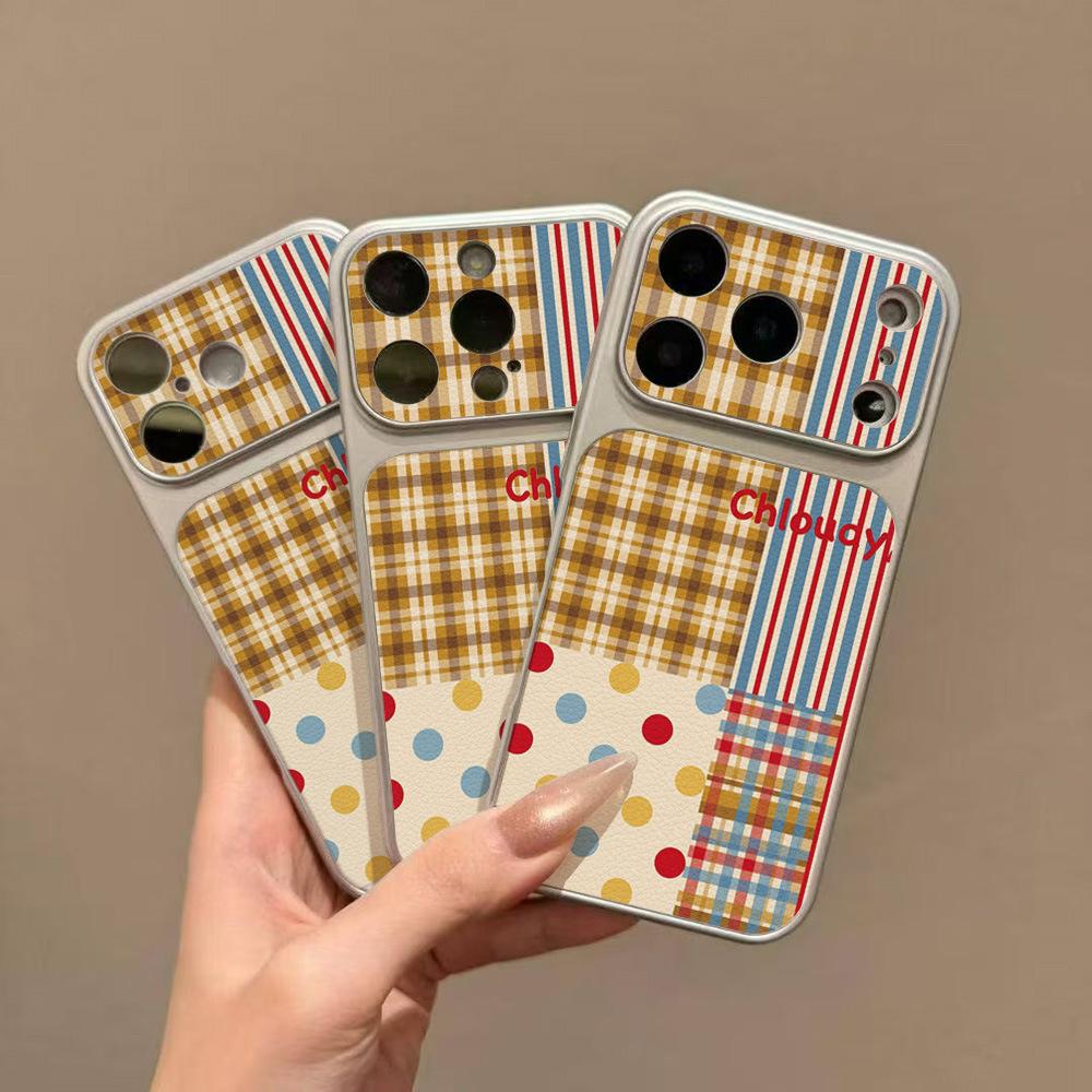 Applicable to iPhone17 plaid color dot soft case sticker leather mobile phone case 15pro/16/13 advanced 14pro niche
