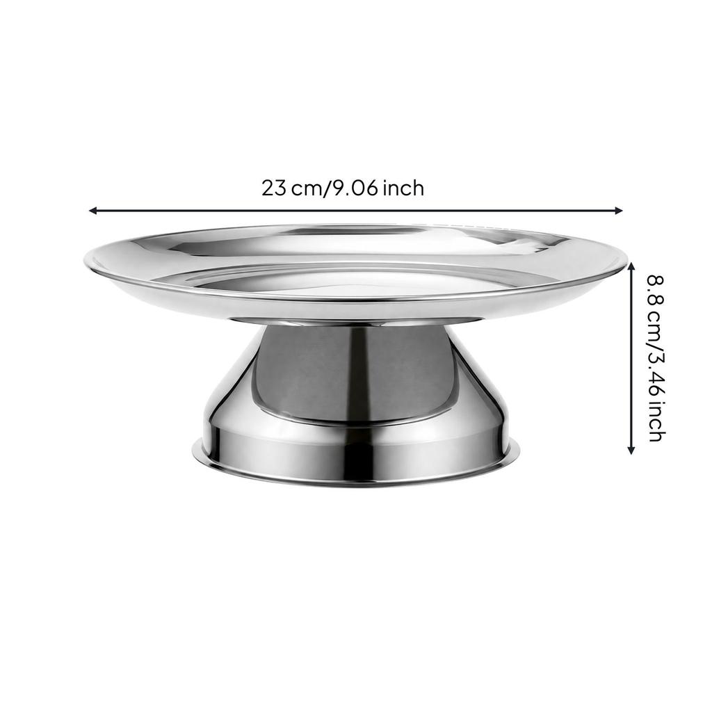 Stainless Steel Offering Tray Silver Round Shallow Plate with Pedestal Base Polished
