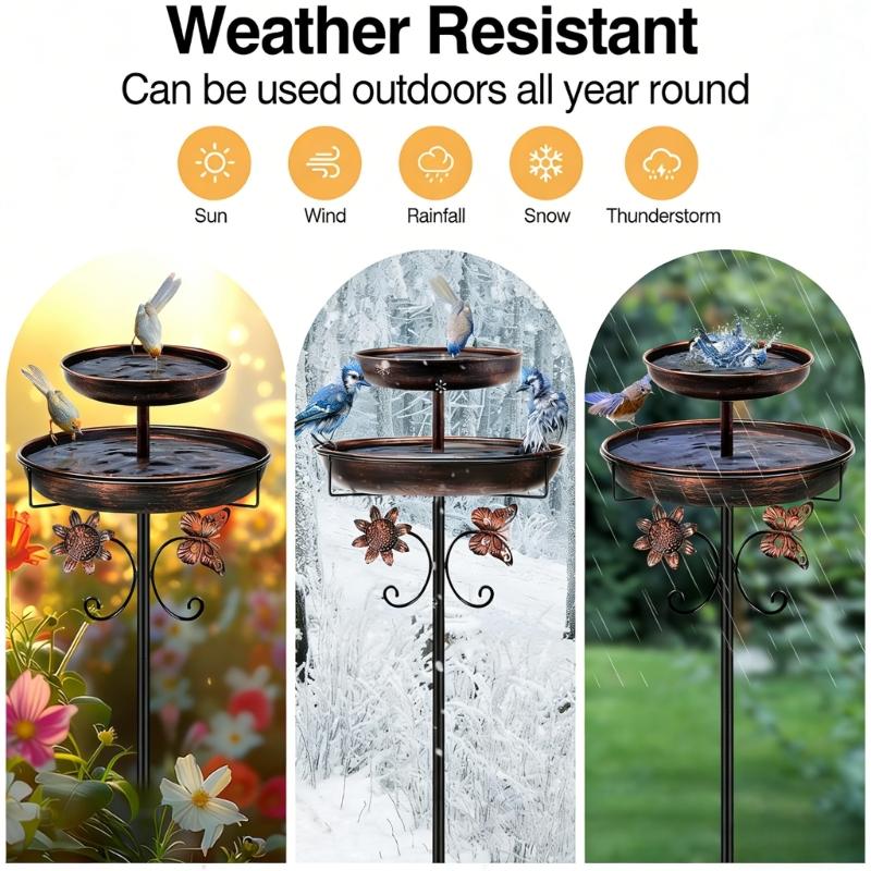Metal Garden Bird Bath Feeder Wear Resistant Construction Five Foot Stand for Enhances Stability Easy to Cleaning