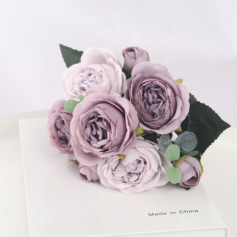 1 Bouquet 9 heads Artificial Flowers Peony Tea Rose Autumn Silk Fake Flowers for DIY Living Room Home Garden Wedding Decoration
