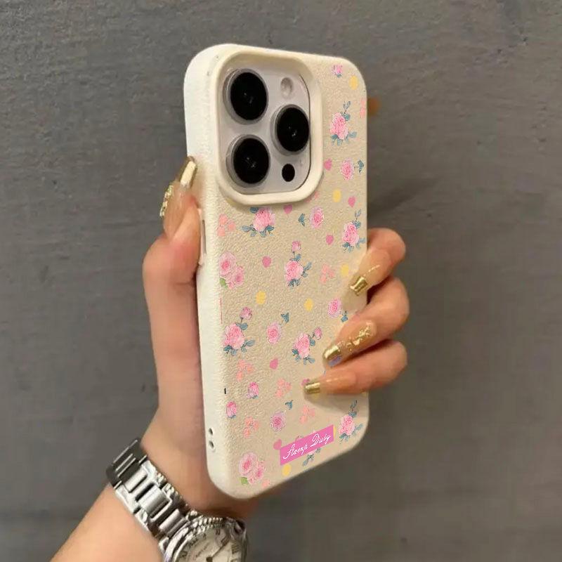 Květinový kryt s texturou liči pro Apple iPhone 15, 16, 17 Pro Max, Měkký obal