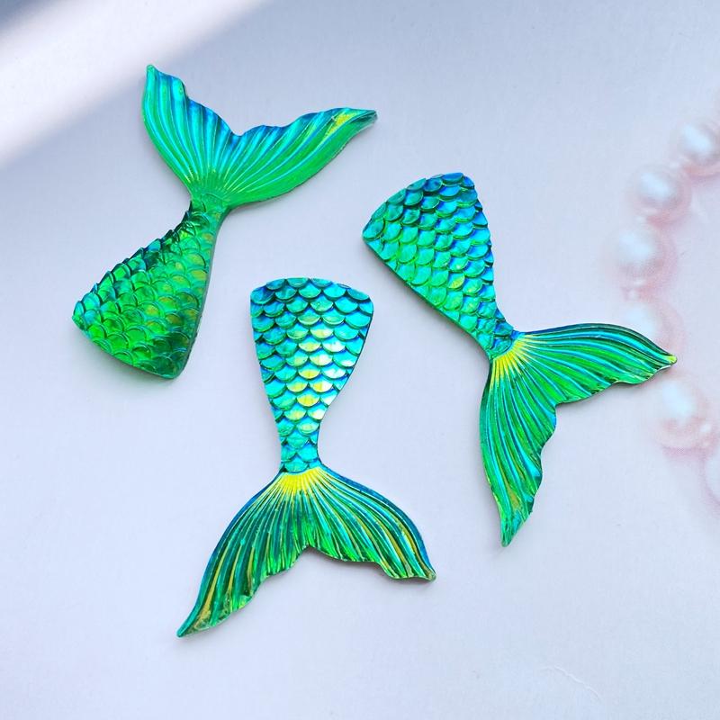 10Pcs Resin Lovely Shiny Fish Tail With Color Plating Flatback Cabochon Scrapbook Kawaii DIY Embellishments Accessories C95