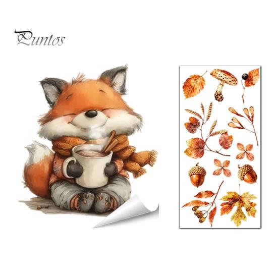 Removable Fall Window Stickers for Home Autumn Static Sticker with Cute Animals & Maple Leaves, Harvest Seasonal Glass Living Room Festival