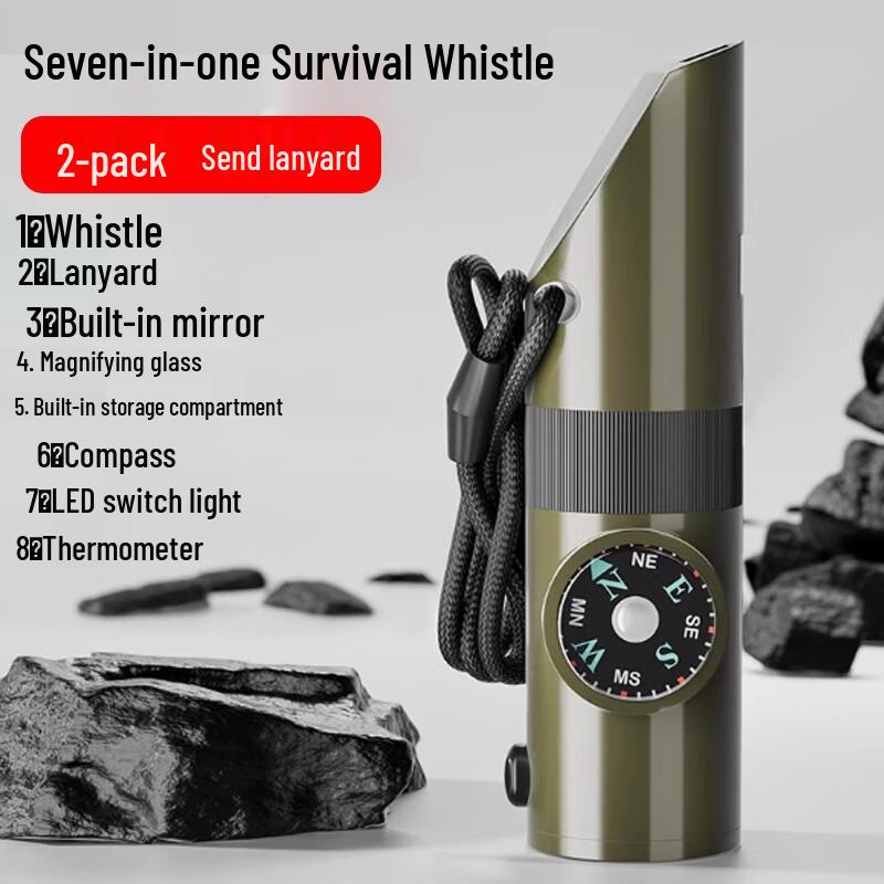 7-in-1 Multifunction Survival Whistle with Compass (2-Pack)
