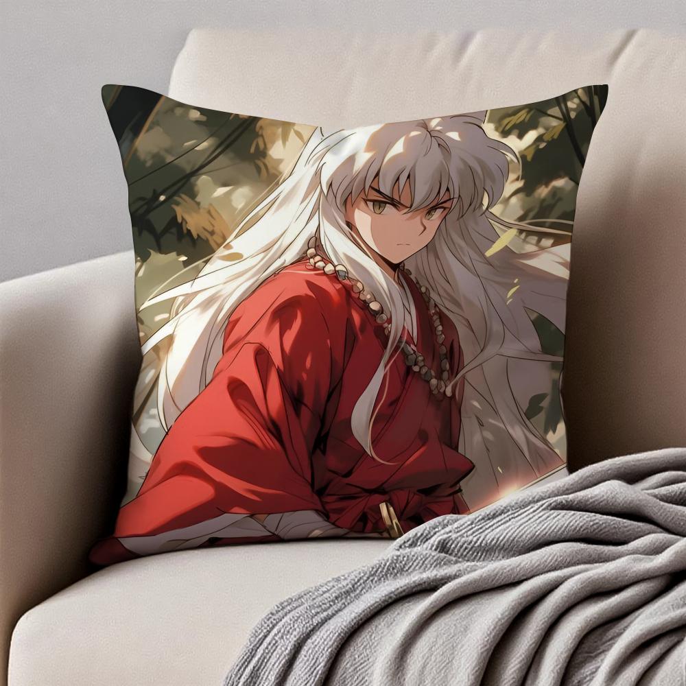 Classic Anime IInuyasha Cushion Cover Pillowcase Antidustmite Invisible Zipper Short Plush Sofa Cushion