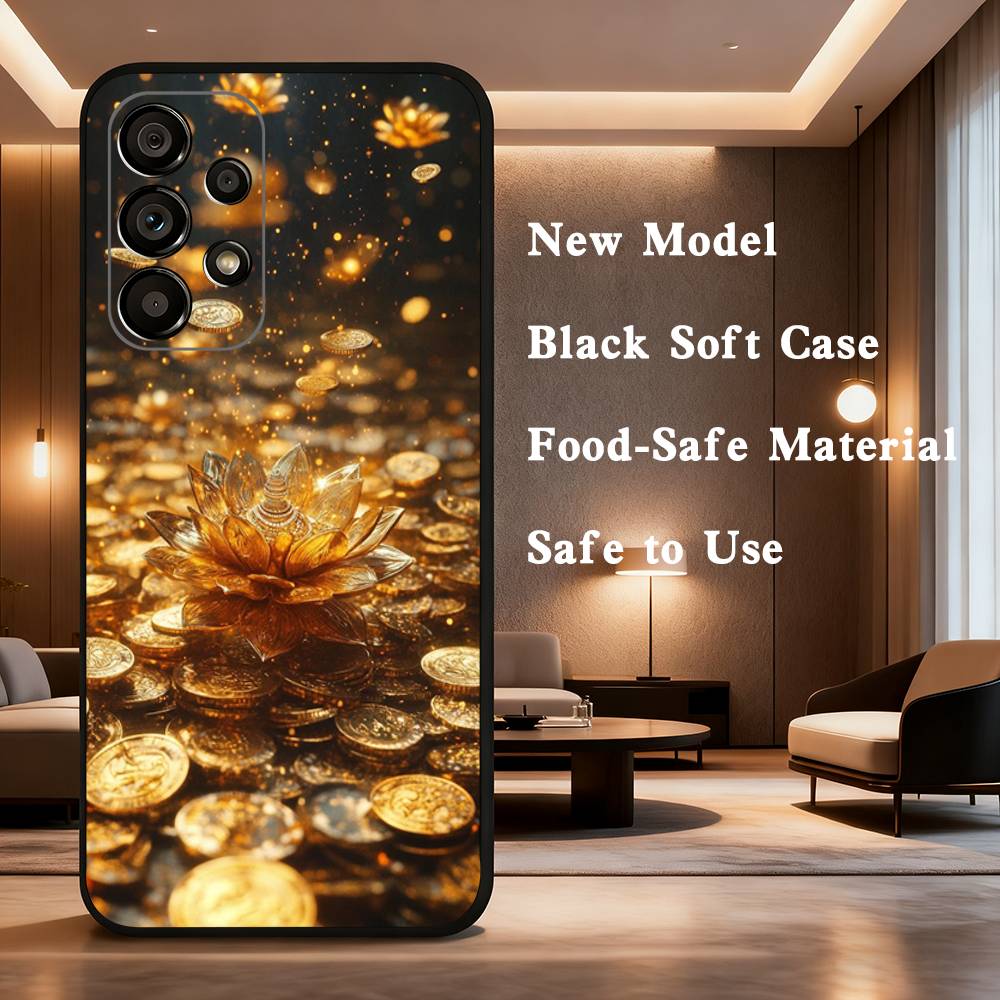 Wealth Art Dazzling Gold Phone For Samsung Galaxy A53,31,52,72,41,22,73,32,71,Note,J7,8,9,5G Soft Black Silicone Case