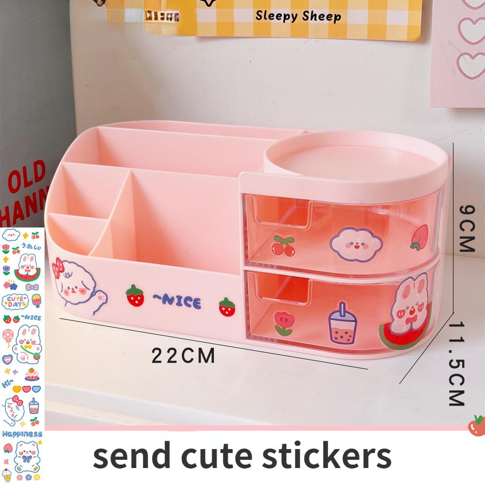 Creative Desktop Storage Box Organizer Plastic Drawer Transparent Kawaii Ins Multifunction Student Pen Holder Organizer Box Cute